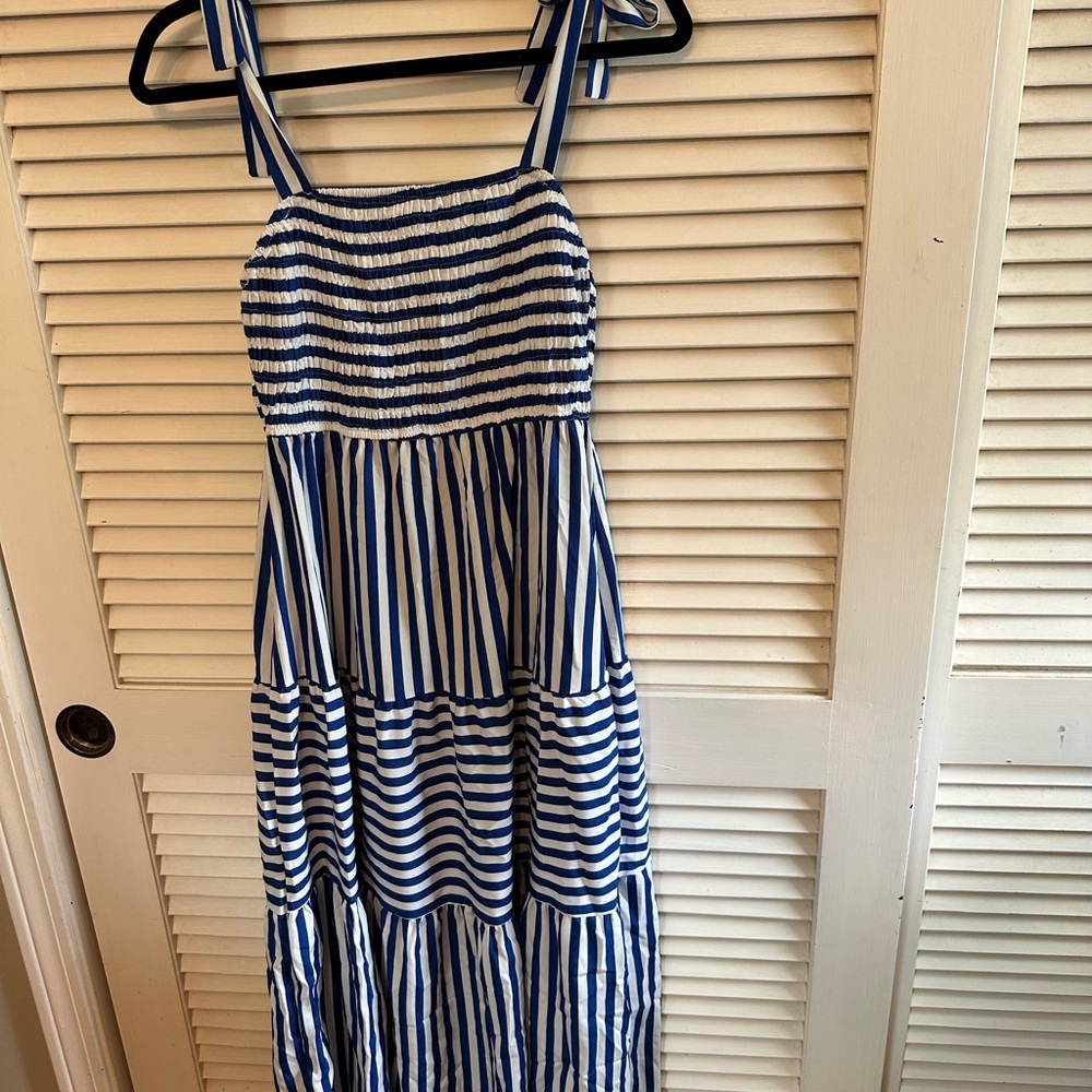 Blue and White Striped Maxi Dress